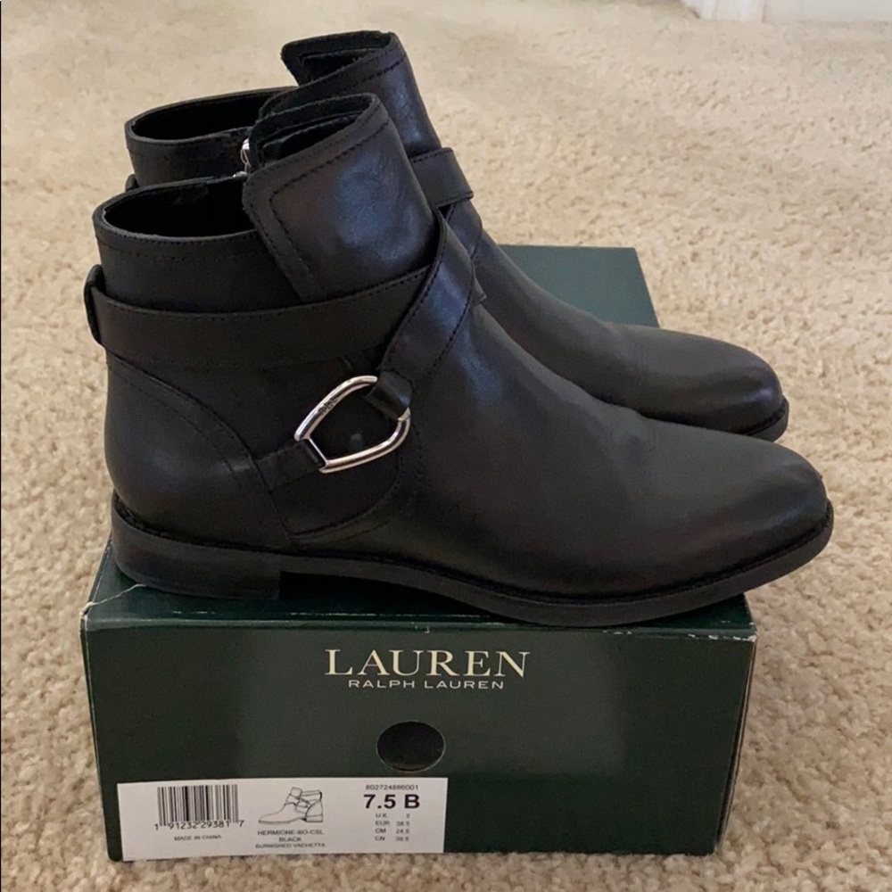 EUC Ralph Lauren Lather Black Moto Ankle Boots 7.5